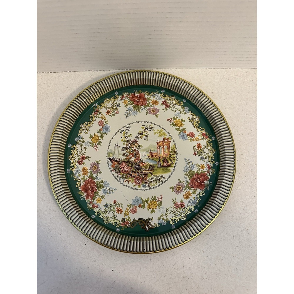 Vintage Daher Decorated Ware Long Island N.Y. Tin Round Tray Made In England